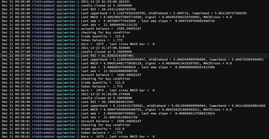 Trading bot's logs